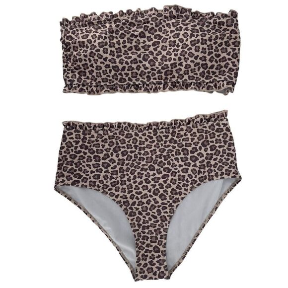 Shekini Swimsuit Animal Print Bikini High Rise Ruffle Strapless Size XL Brown - Picture 1 of 7